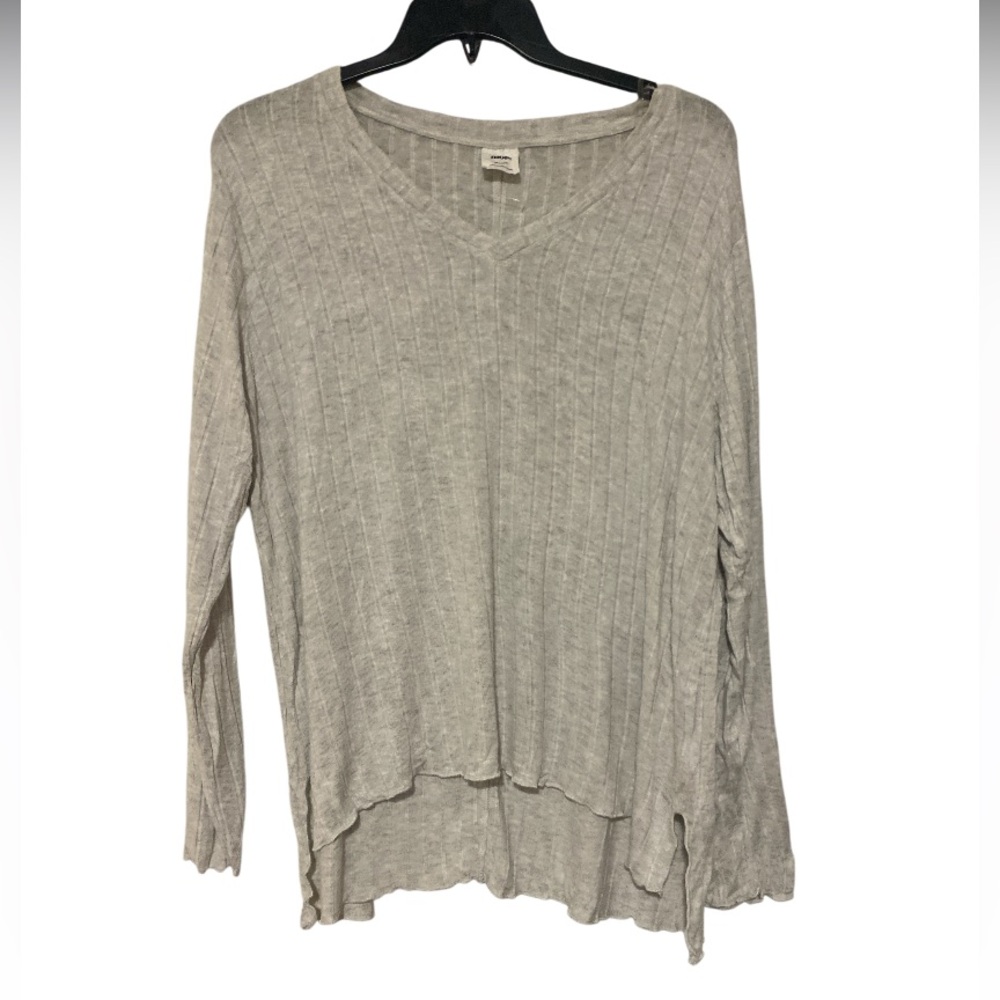 Mote Women's V-Neck Stretch Easy Care LS Ribbed Shirt Marled Oatmeal - Size XXL